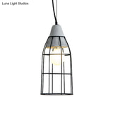 Black Iron Cage Pendant Light Kit With Cement Cap For Industrial Decor