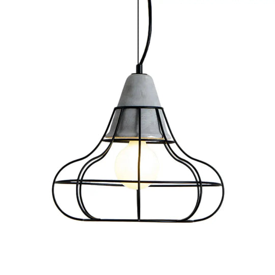 Black Iron Cage Pendant Light Kit With Cement Cap For Industrial Decor / Arc