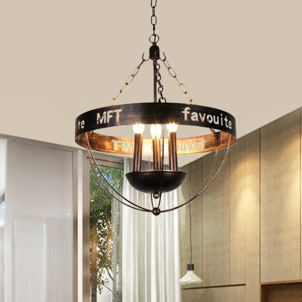 Black Iron Chandelier Lamp With 3 Bulbs - Elegant Hanging Pendant Lighting For Living Room