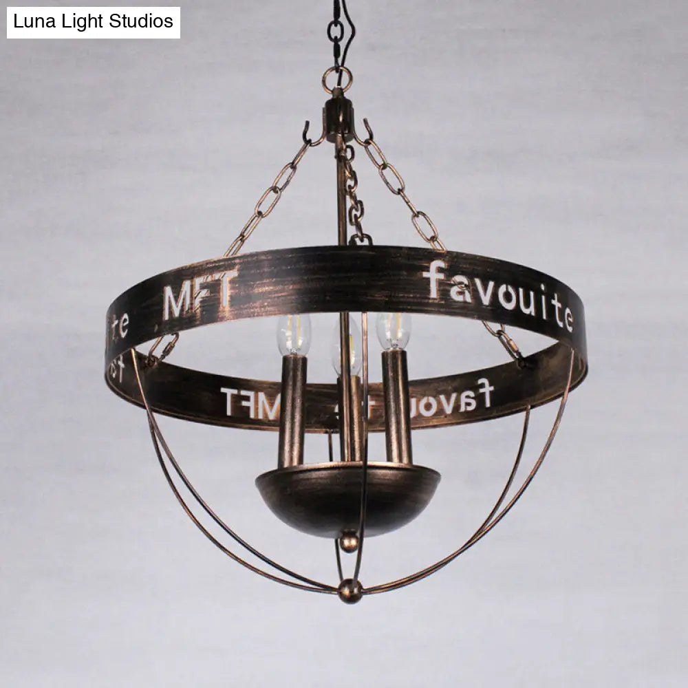 Black Iron Chandelier With 3 Bulbs And Wire Guard For Living Room Pendant Lighting