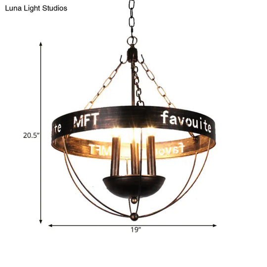 Black Iron Chandelier Lamp With 3 Bulbs - Elegant Hanging Pendant Lighting For Living Room