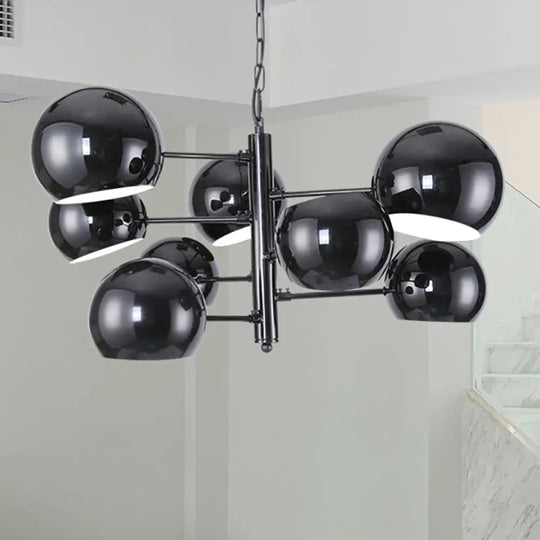 Black Iron Globe Chandelier With 8-Light Led Pendant For Office Space