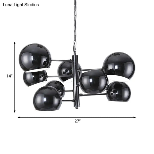 Black Iron Globe Chandelier With 8-Light Led Pendant For Office Space