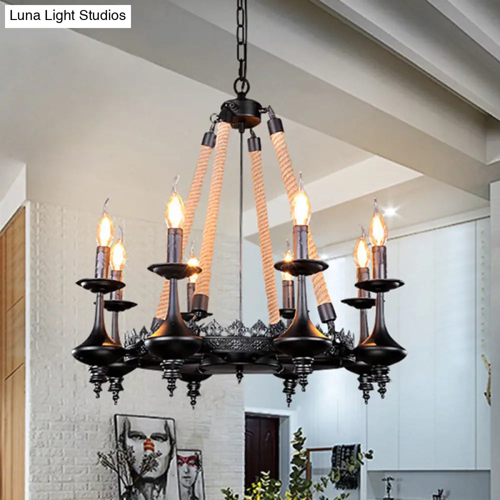 Black Iron Retro Candelabra Chandelier Light For Dining Room Suspension