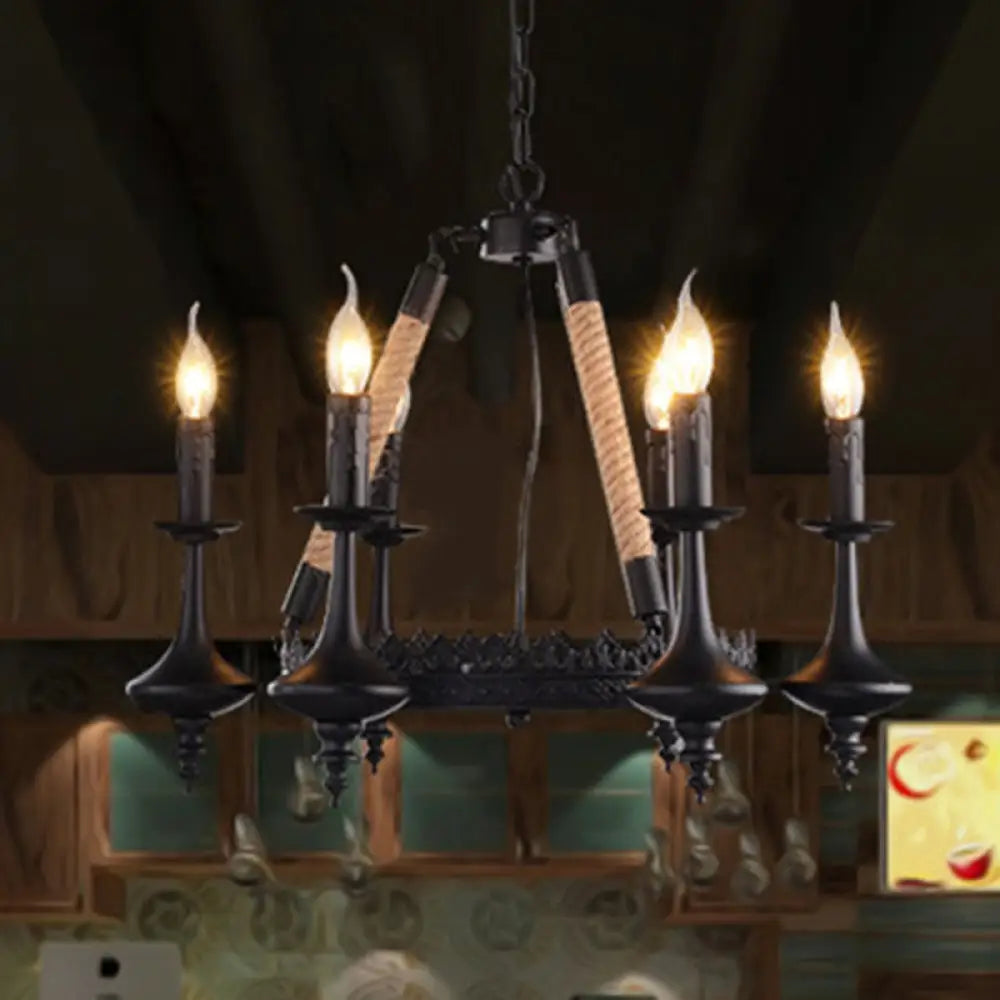 Black Iron Retro Candelabra Chandelier Light For Dining Room Suspension 6 /