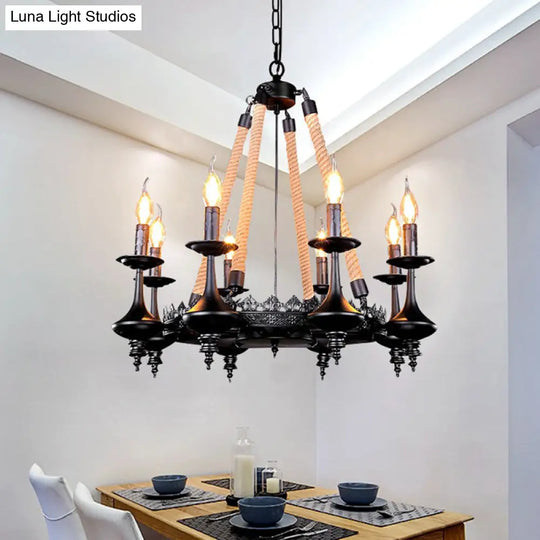 Black Iron Retro Candelabra Chandelier Light For Dining Room Suspension