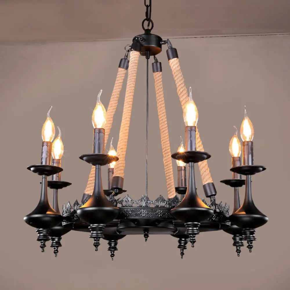 Black Iron Retro Candelabra Chandelier Light For Dining Room Suspension 8 /