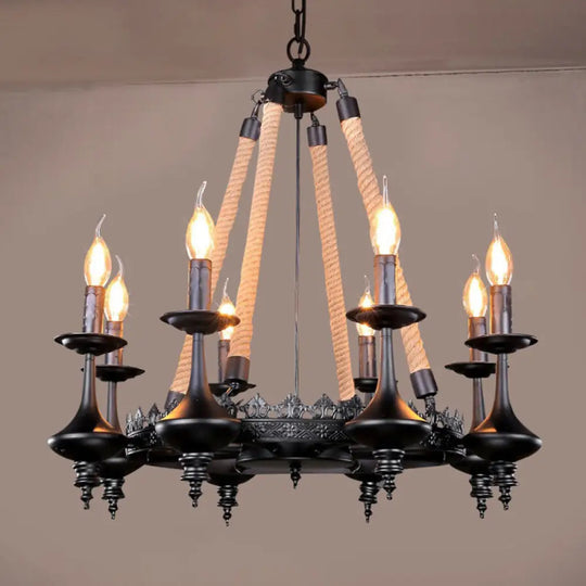 Black Iron Retro Candelabra Chandelier Light For Dining Room Suspension 8 /