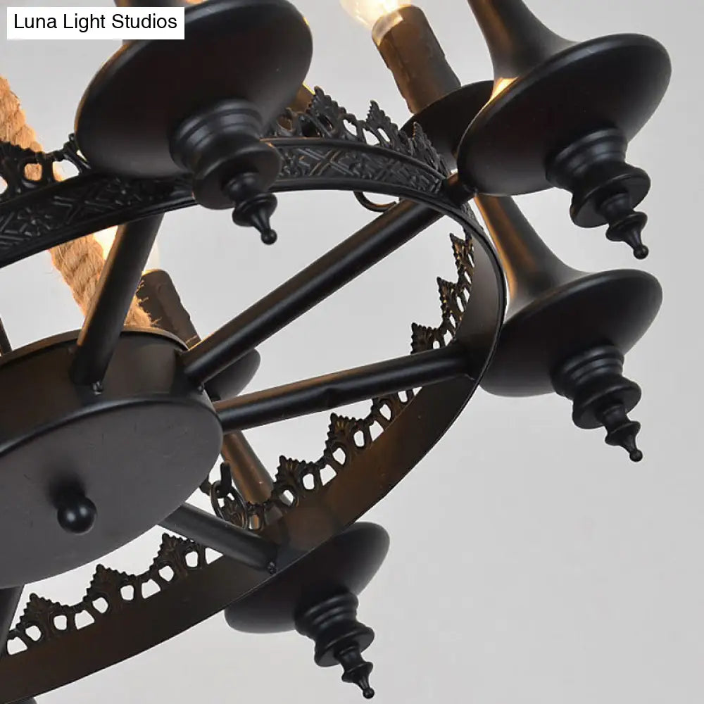 Black Iron Retro Candelabra Chandelier Light For Dining Room Suspension