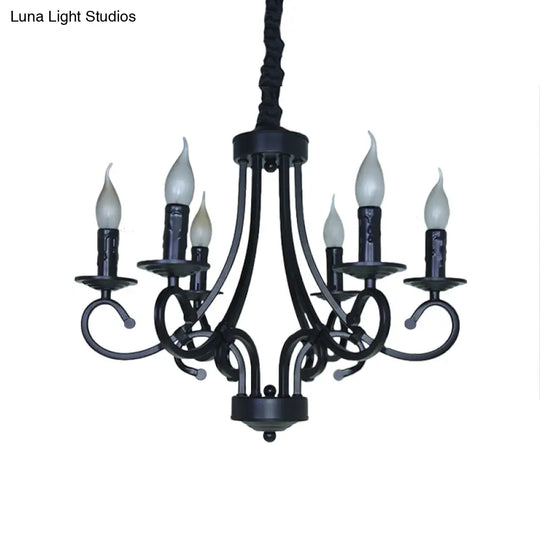 Black Iron Vintage Chandelier Light With Candle-Inspired Design 6/8 Heads - Hanging Ceiling