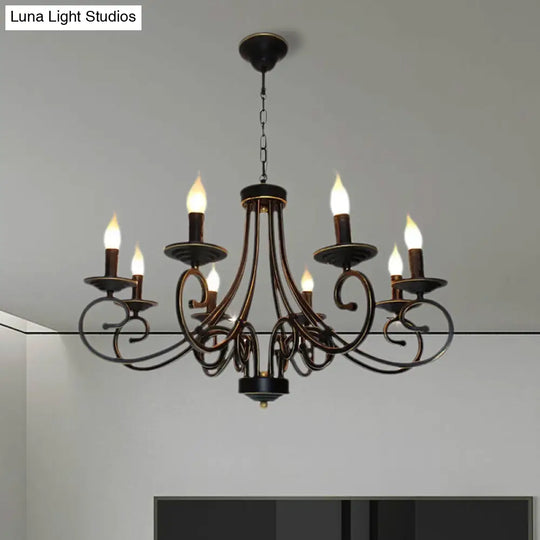 Vintage Exposed Candle Chandelier With Iron Hanging Ceiling Light - 6/8 Heads In Black