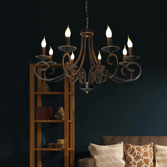 Black Iron Vintage Chandelier Light With Candle-Inspired Design 6/8 Heads - Hanging Ceiling 8 /