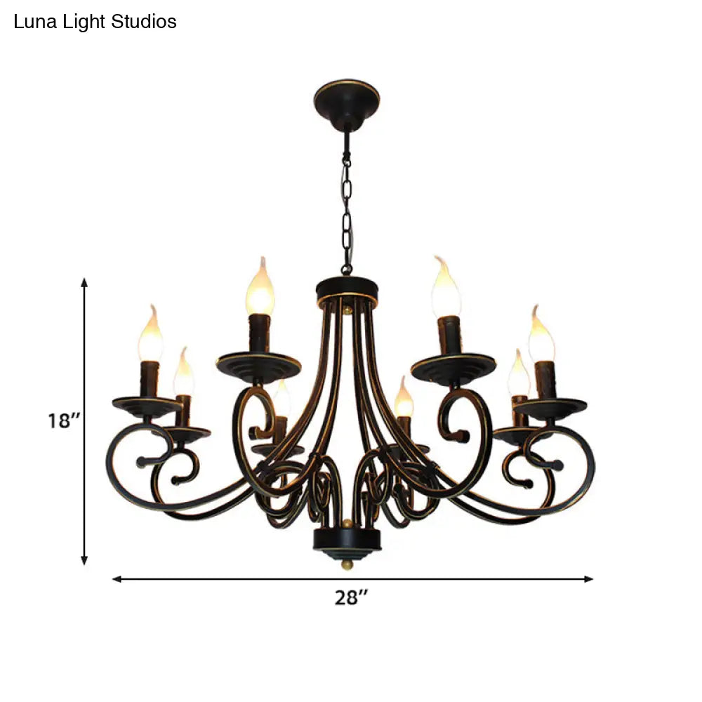 Black Iron Vintage Chandelier Light With Candle-Inspired Design 6/8 Heads - Hanging Ceiling