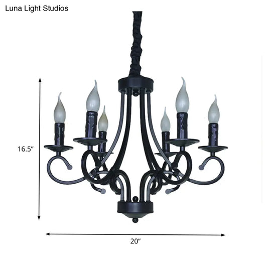 Black Iron Vintage Chandelier Light With Candle-Inspired Design 6/8 Heads - Hanging Ceiling