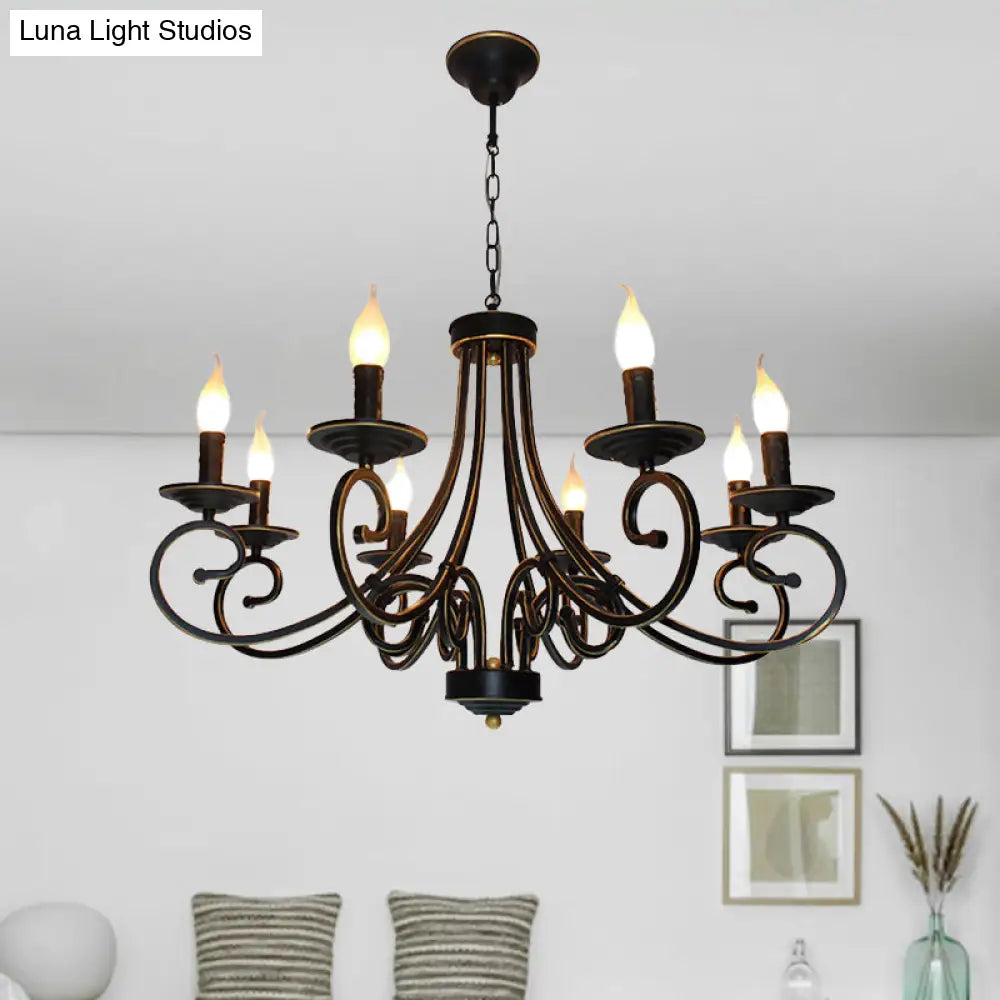 Black Iron Vintage Chandelier Light With Candle-Inspired Design 6/8 Heads - Hanging Ceiling