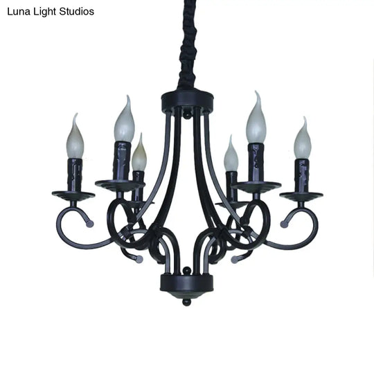 Vintage Exposed Candle Chandelier With Iron Hanging Ceiling Light - 6/8 Heads In Black