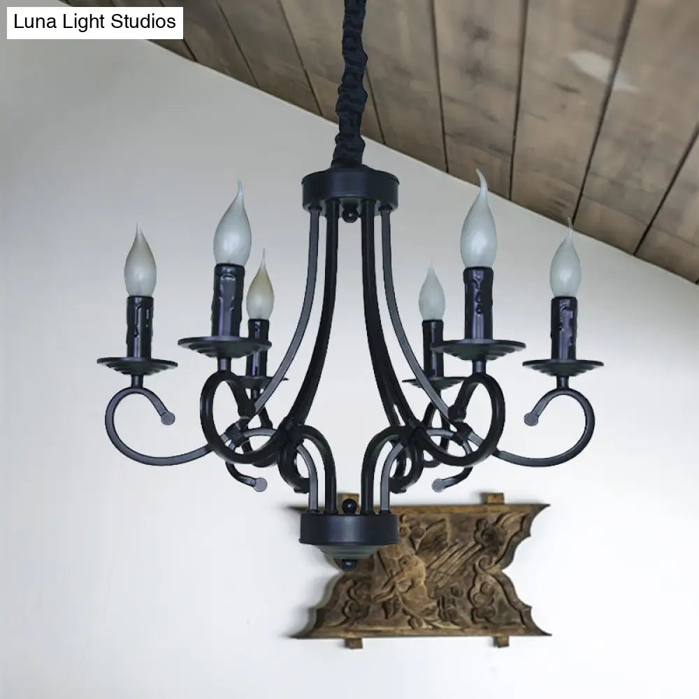 Black Iron Vintage Chandelier Light With Candle-Inspired Design 6/8 Heads - Hanging Ceiling