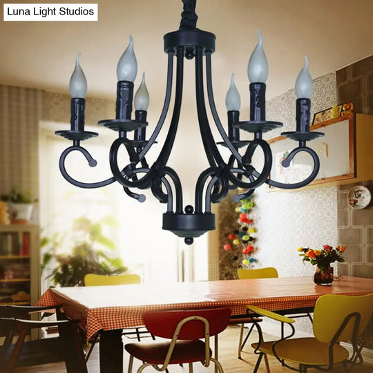 Vintage Exposed Candle Chandelier With Iron Hanging Ceiling Light - 6/8 Heads In Black 6 /