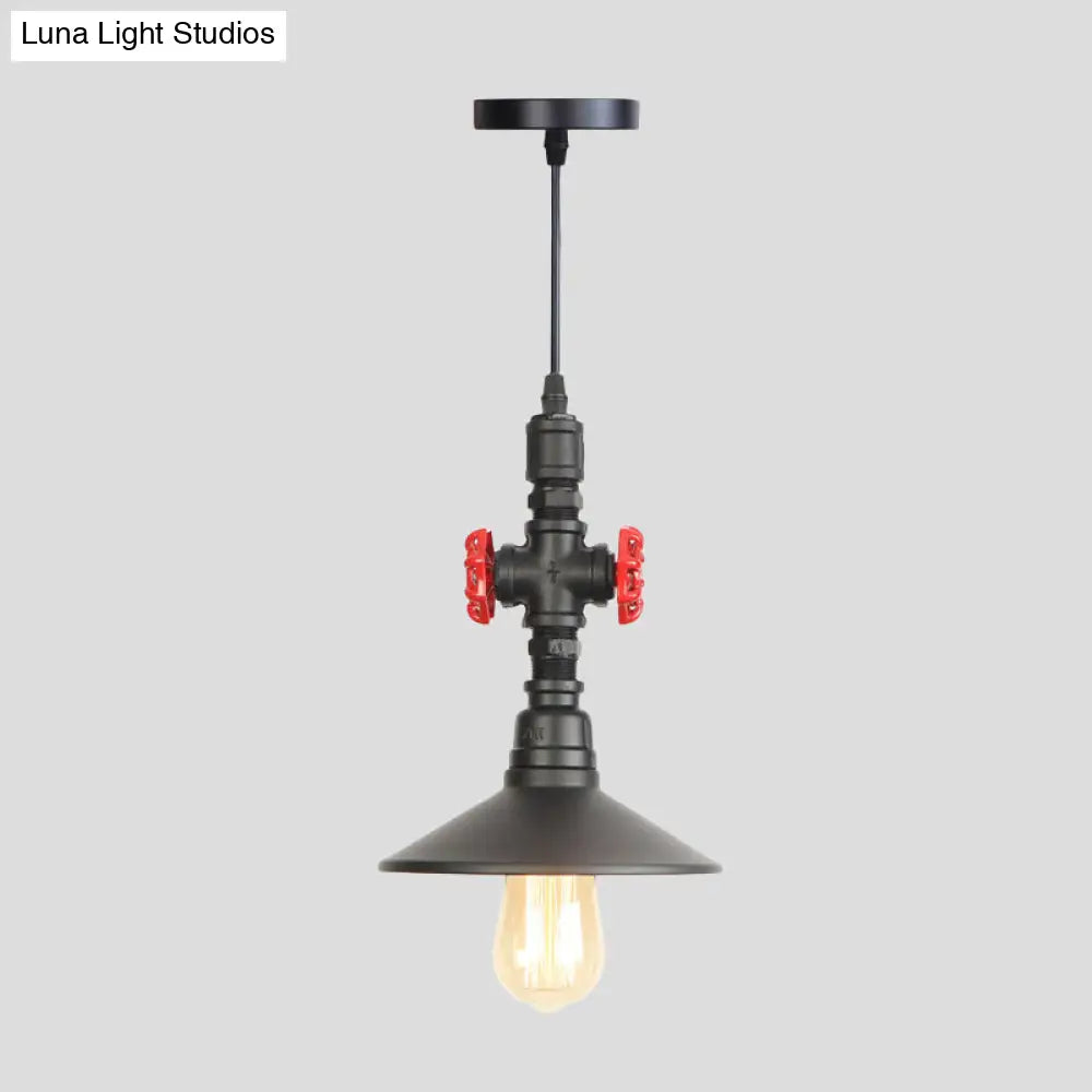 Black Iron Vintage Down Lighting Pendant With 1 Bulb - Perfect For Coffee Shops