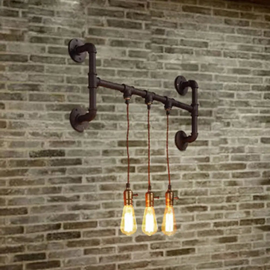 Black Iron Wall Mount Light Fixture With 3-Piped Lights