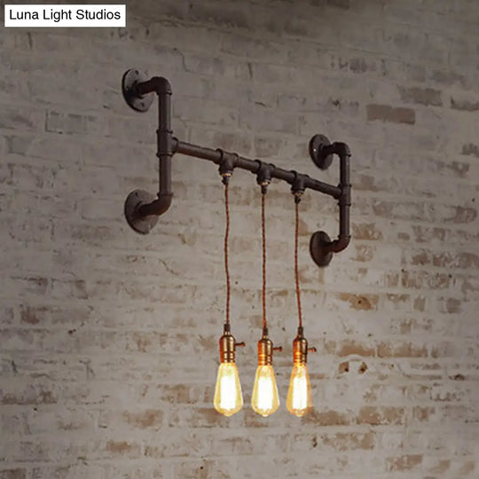 Black Iron Wall Mount Light Fixture With 3-Piped Lights