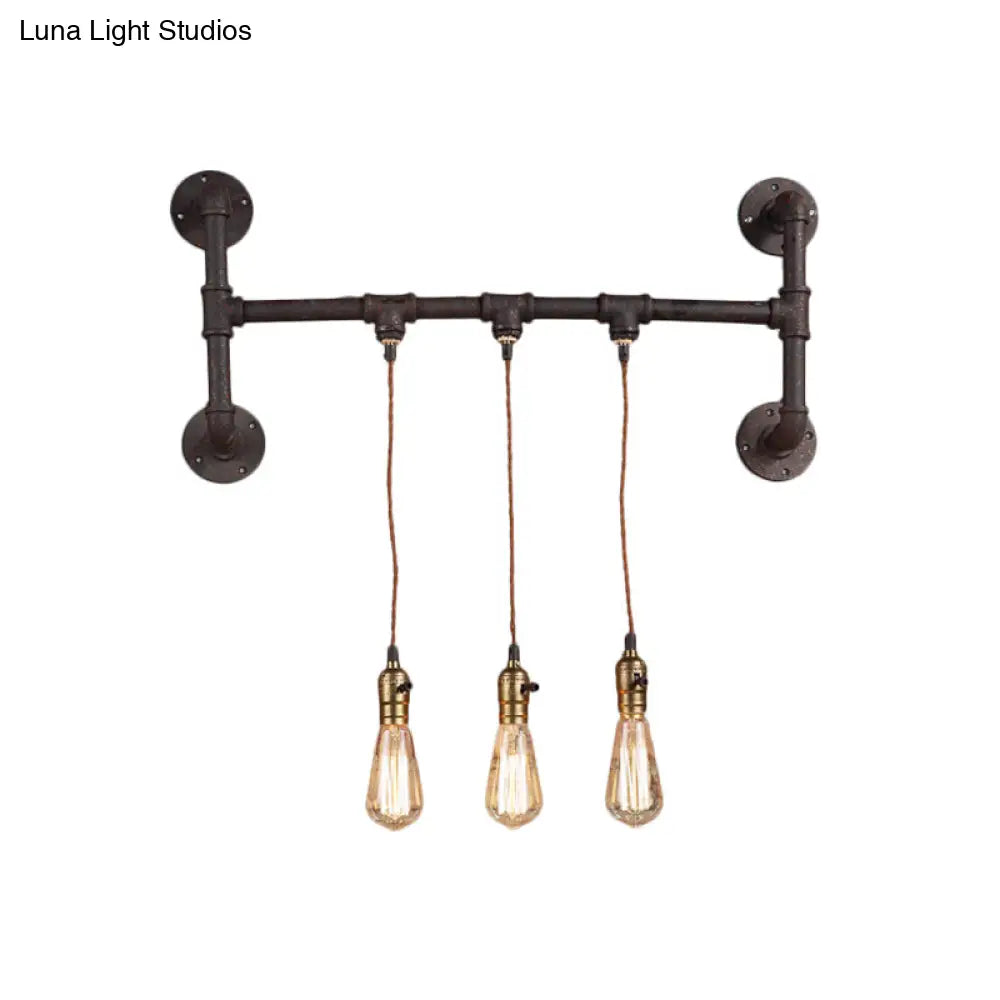 Black Iron Wall Mount Light Fixture With 3-Piped Lights