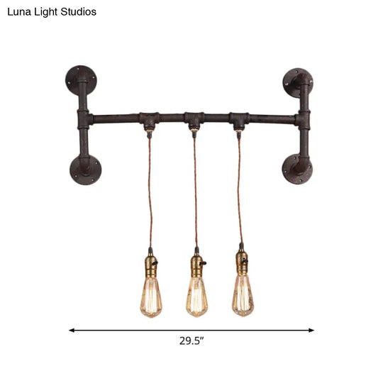 Black Iron Wall Mount Light Fixture With 3-Piped Lights