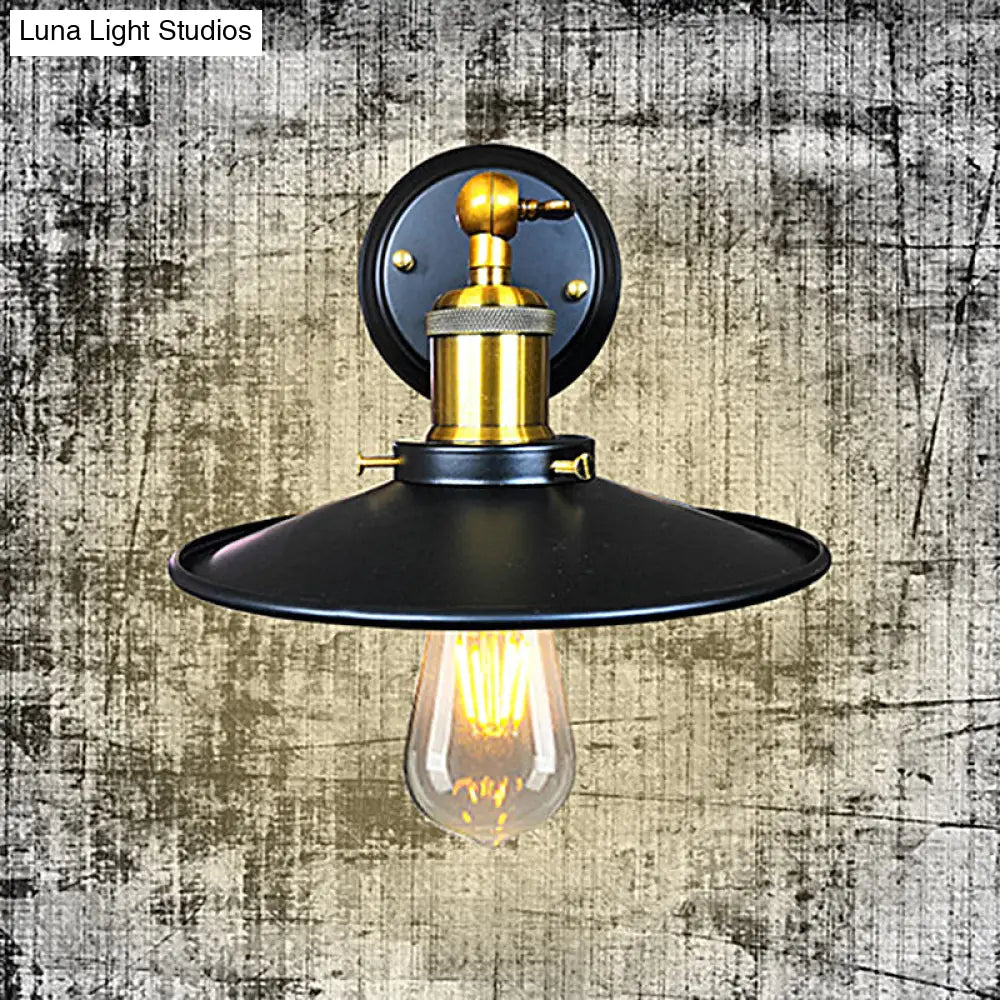 Black Iron Wall Sconce With Flared Shade - 1-Light Industrial Lighting Fixture