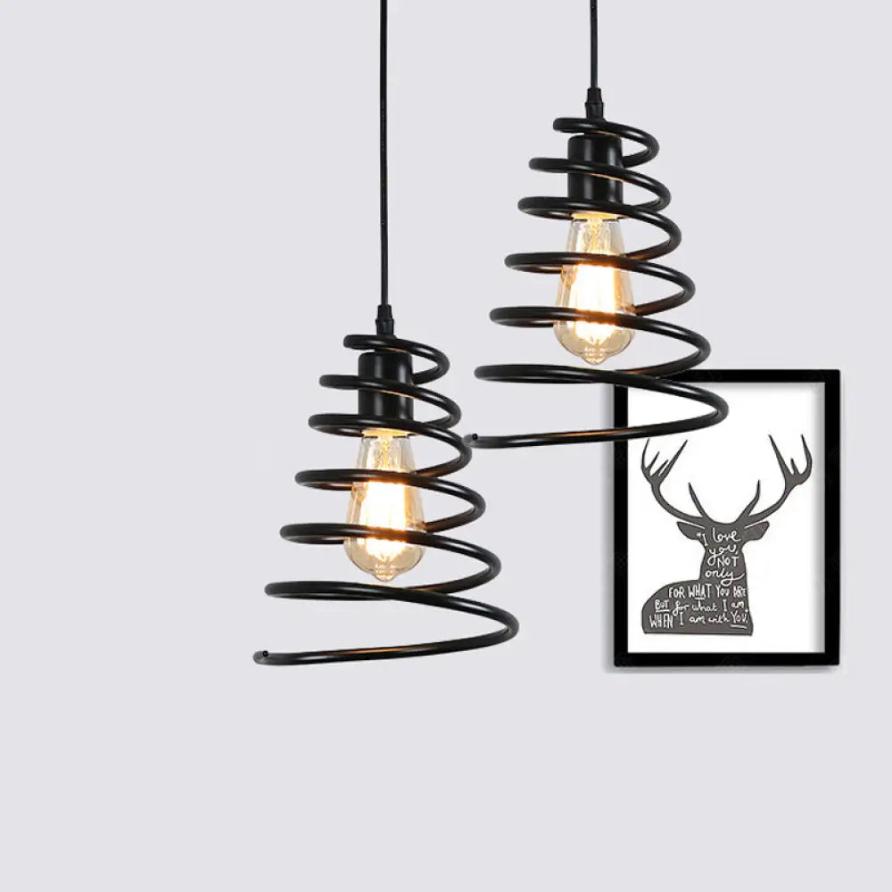 Black Iron Warehouse Coiled Cone Pendulum Light Pendant With 1 Bulb - Commercial Lighting Solution