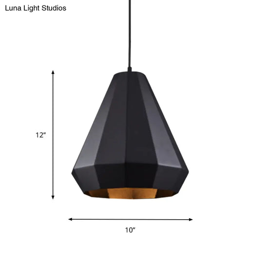 Black Iron Warehouse Pendant Lamp With Faceted Barn/Diamond/Tapered Design