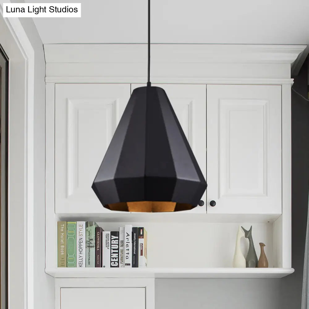 Faceted Black Iron Pendant Light Fixture For Warehouse Or Barn