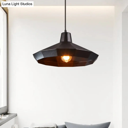 Black Iron Warehouse Pendant Lamp With Faceted Barn/Diamond/Tapered Design