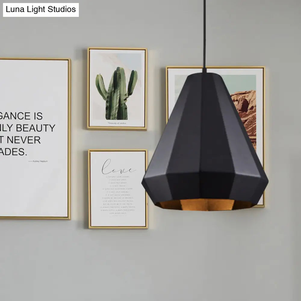 Black Iron Warehouse Pendant Lamp With Faceted Barn/Diamond/Tapered Design