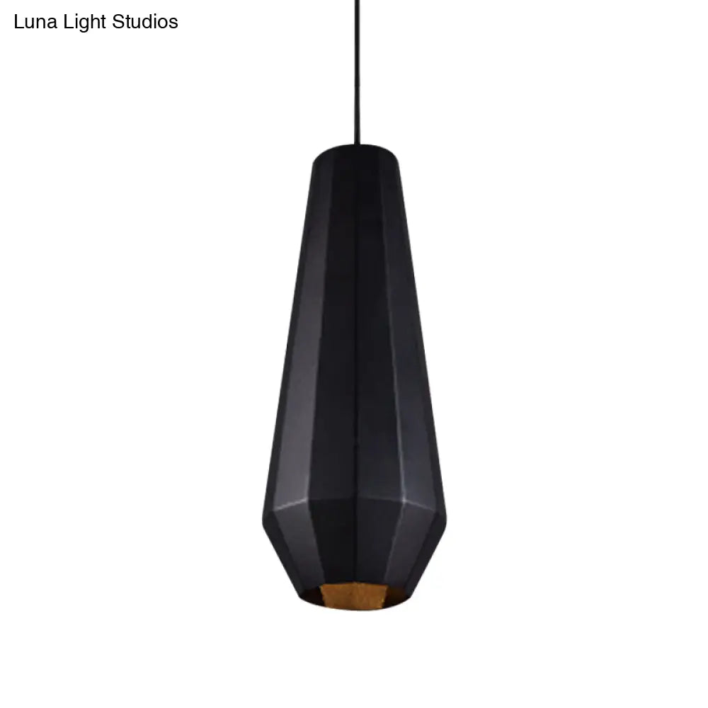 Black Iron Warehouse Pendant Lamp With Faceted Barn/Diamond/Tapered Design