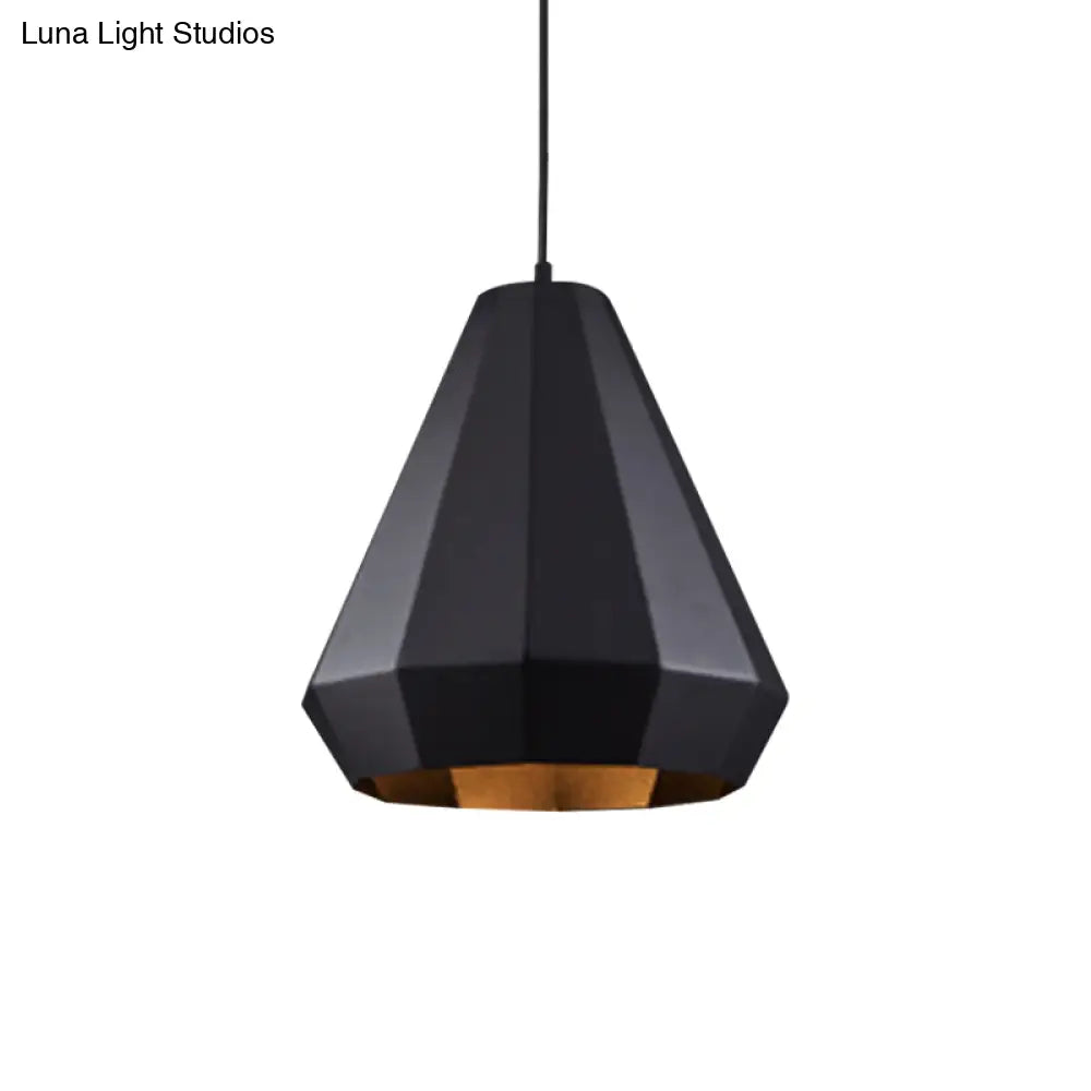 Black Iron Warehouse Pendant Lamp With Faceted Barn/Diamond/Tapered Design