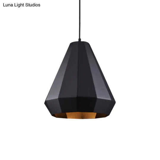 Black Iron Warehouse Pendant Lamp With Faceted Barn/Diamond/Tapered Design