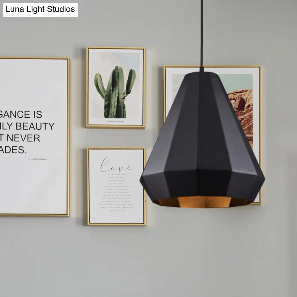 Faceted Black Iron Pendant Light Fixture For Warehouse Or Barn