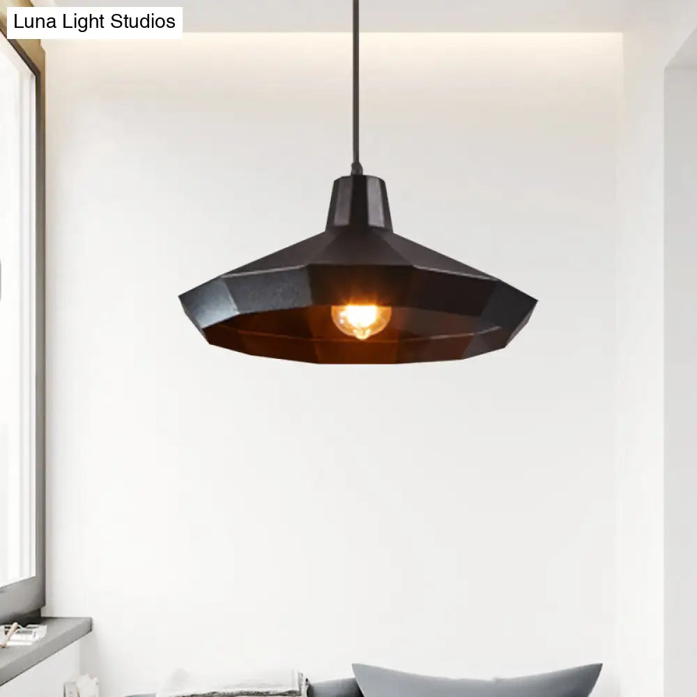 Faceted Black Iron Pendant Light Fixture For Warehouse Or Barn