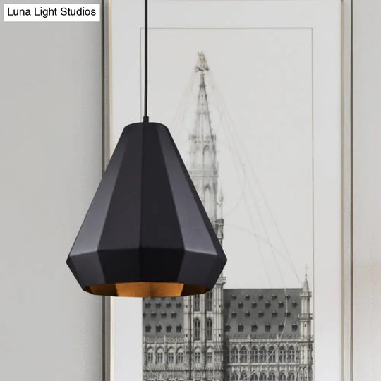 Faceted Black Iron Pendant Light Fixture For Warehouse Or Barn / B