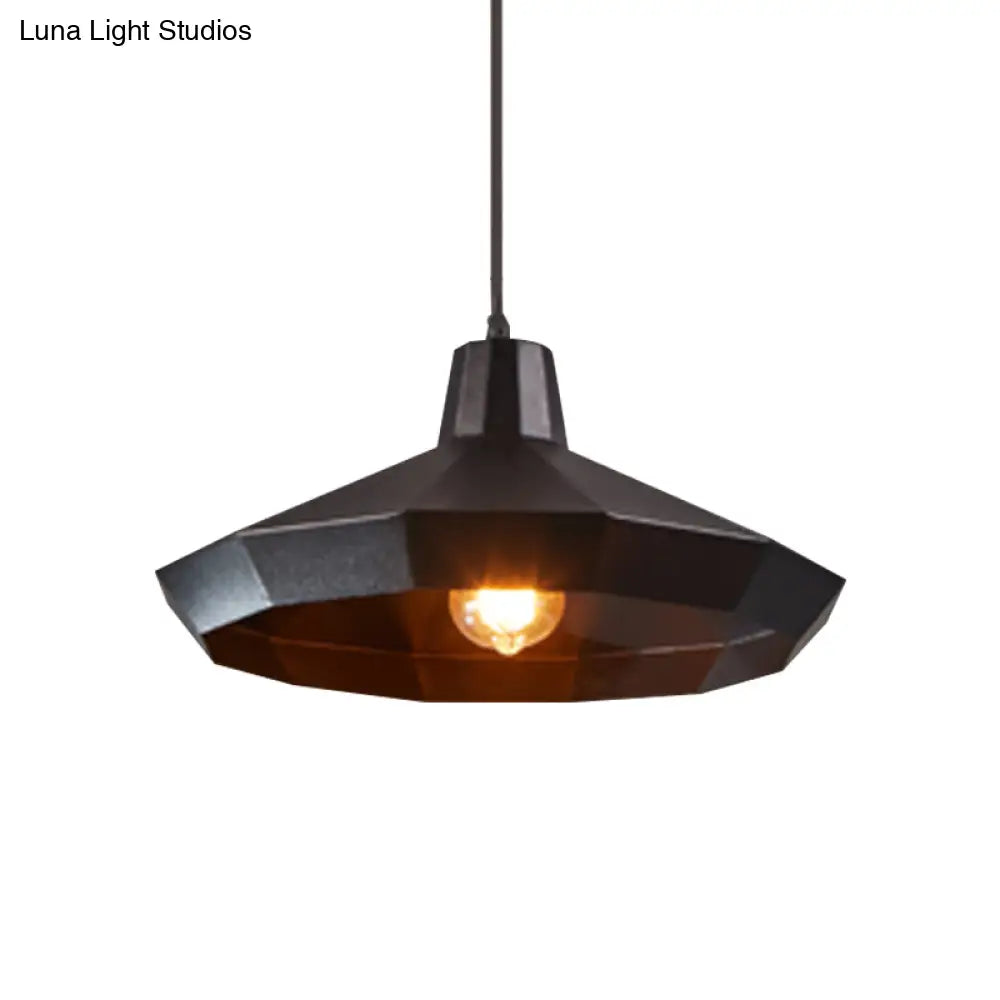 Black Iron Warehouse Pendant Lamp With Faceted Barn/Diamond/Tapered Design