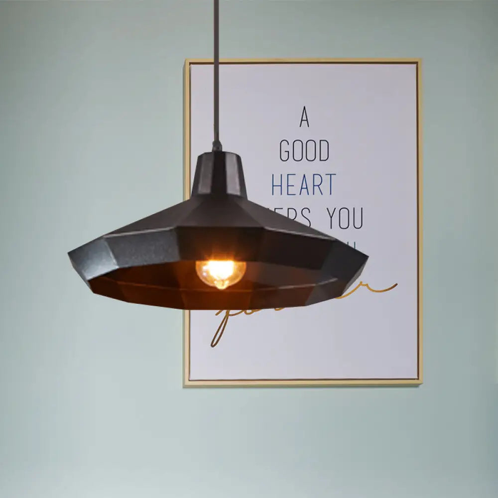Black Iron Warehouse Pendant Lamp With Faceted Barn/Diamond/Tapered Design / A