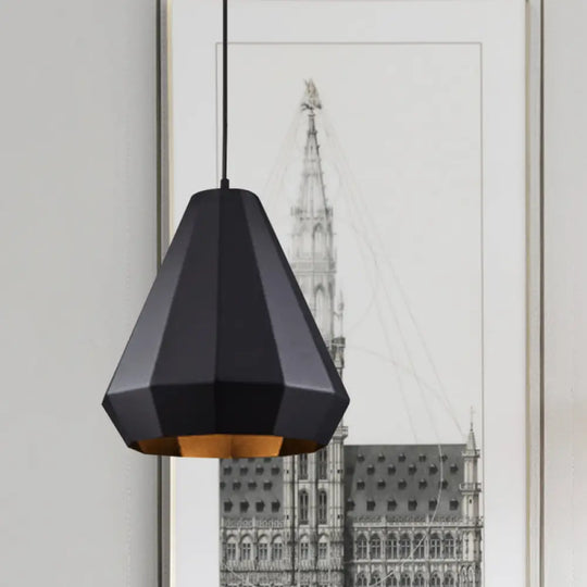 Black Iron Warehouse Pendant Lamp With Faceted Barn/Diamond/Tapered Design / B