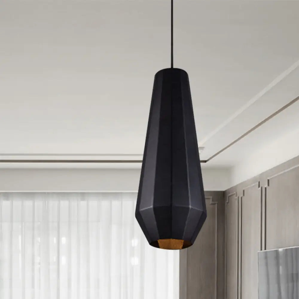 Black Iron Warehouse Pendant Lamp With Faceted Barn/Diamond/Tapered Design / C