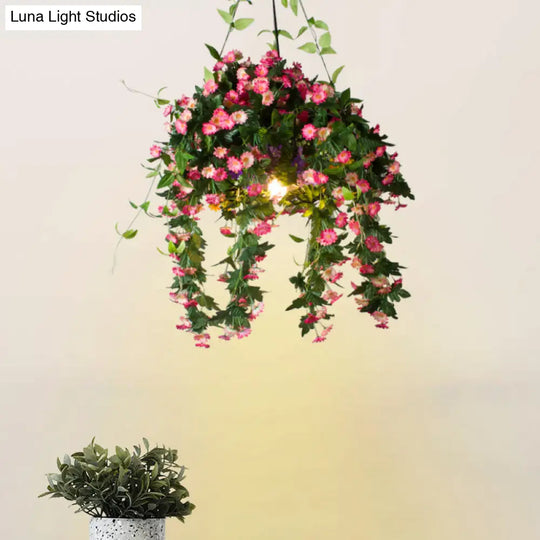 Black Iron Warehouse Flower Basket Drop Pendant Light With Wire Cage - Ideal For Restaurants