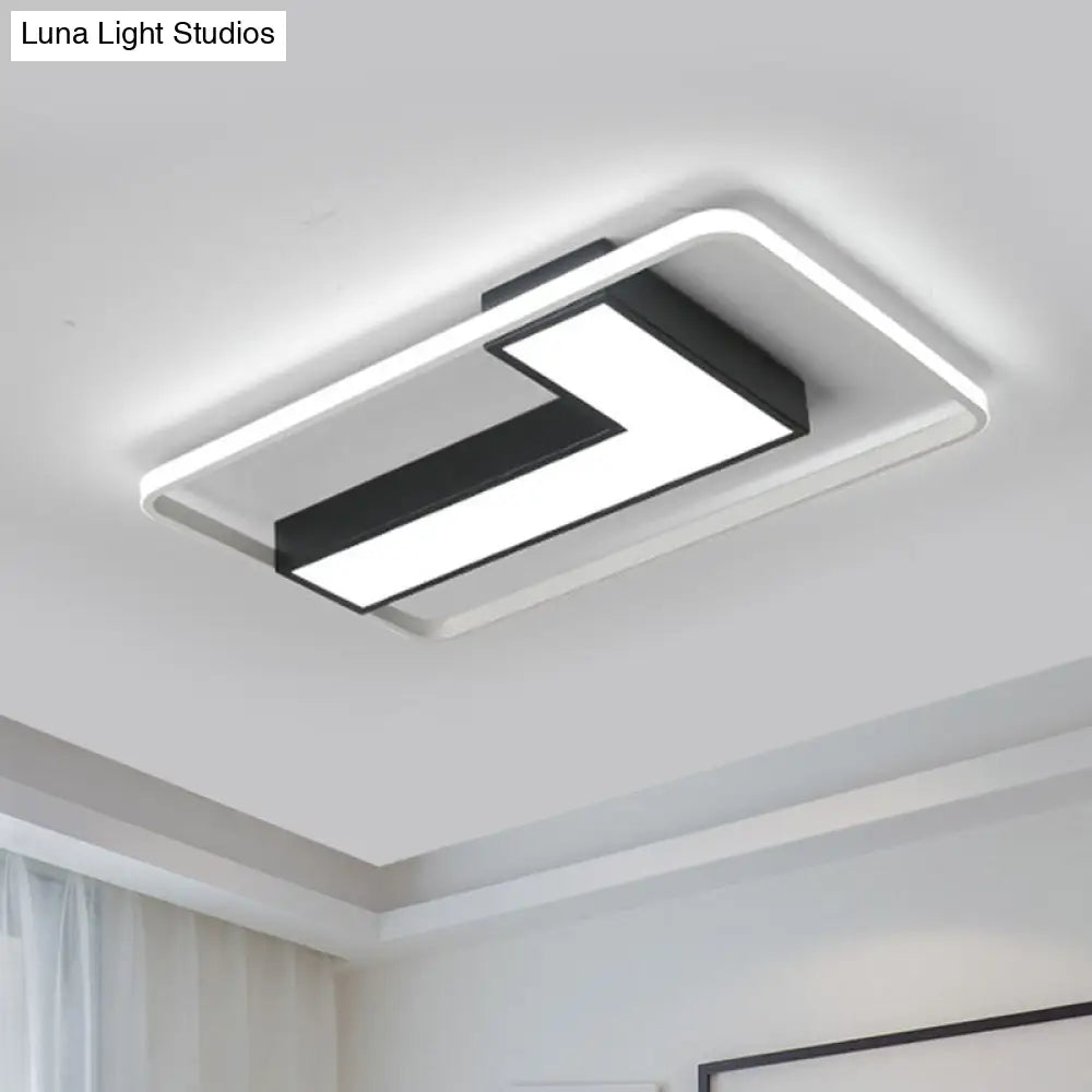 Black L Shaped Led Ceiling Mount Light Fixture For Study Room In Warm/White 19’/24.5’/31.5’ W