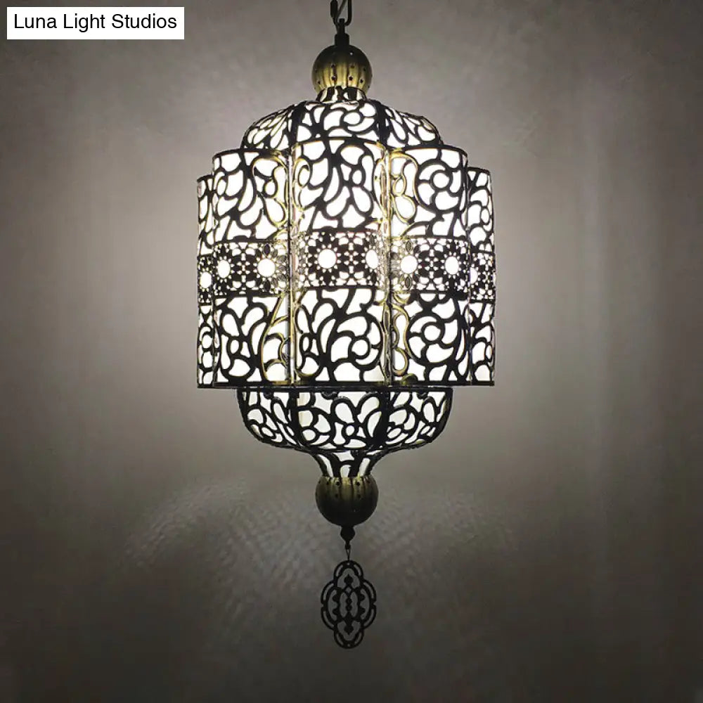 Black Lantern Ceiling Lamp - Art Deco Metal Pendant Lighting Fixture (1 Head) For Restaurants