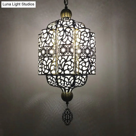 Black Lantern Ceiling Lamp - Art Deco Metal Pendant Lighting Fixture (1 Head) For Restaurants