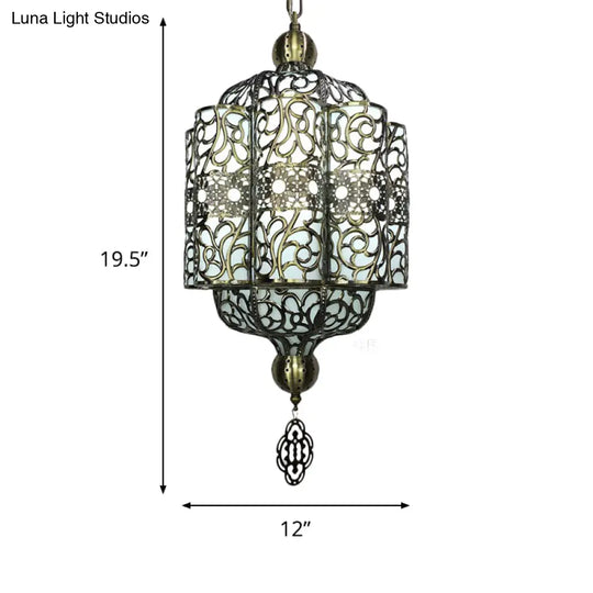 Black Lantern Ceiling Lamp - Art Deco Metal Pendant Lighting Fixture (1 Head) For Restaurants