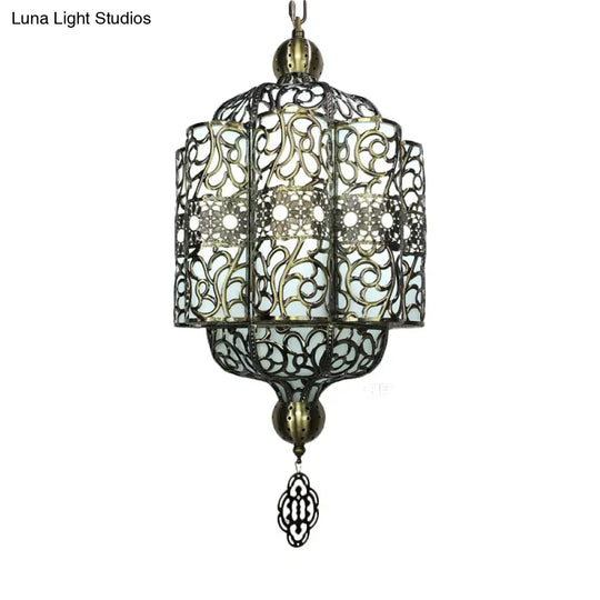 Black Lantern Ceiling Lamp - Art Deco Metal Pendant Lighting Fixture (1 Head) For Restaurants