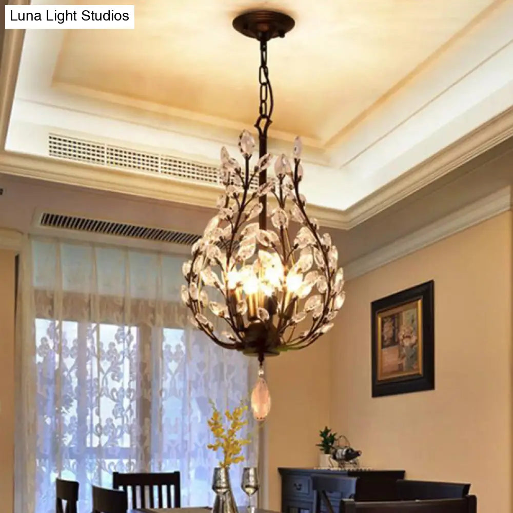 Black Laurel Chandelier: Modern 4-Bulb Clear Crystal Lighting Fixture For Dining Room